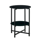 Table d'appoint/table basse ronde à 2 plateaux en verre trempé avec cadre en fer