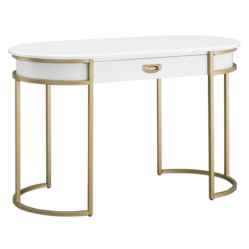 Bureau d'écriture, pieds métalliques ovales blancs/gris, 1 personne