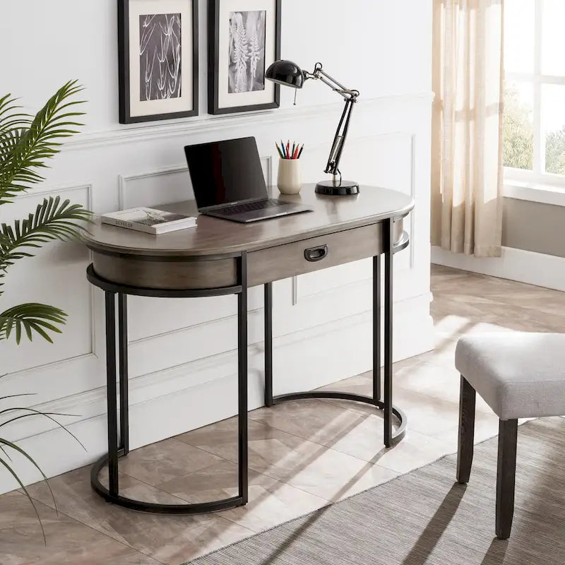 Bureau d'écriture, pieds métalliques ovales blancs/gris, 1 personne