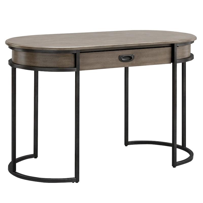 Bureau d'écriture, pieds métalliques ovales blancs/gris, 1 personne