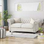Causeuse capitonnée Chesterfield – Mûre / Bleu marine / Émeraude / Beige / Gris foncé – Tissu – 2 places