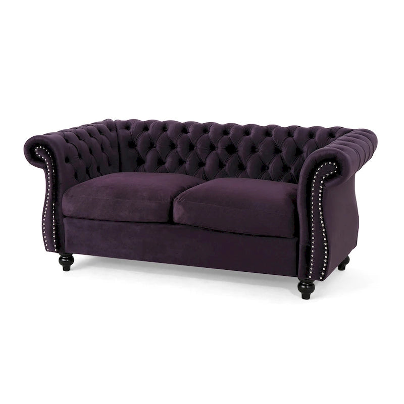 Causeuse capitonnée Chesterfield – Mûre / Bleu marine / Émeraude / Beige / Gris foncé – Tissu – 2 places