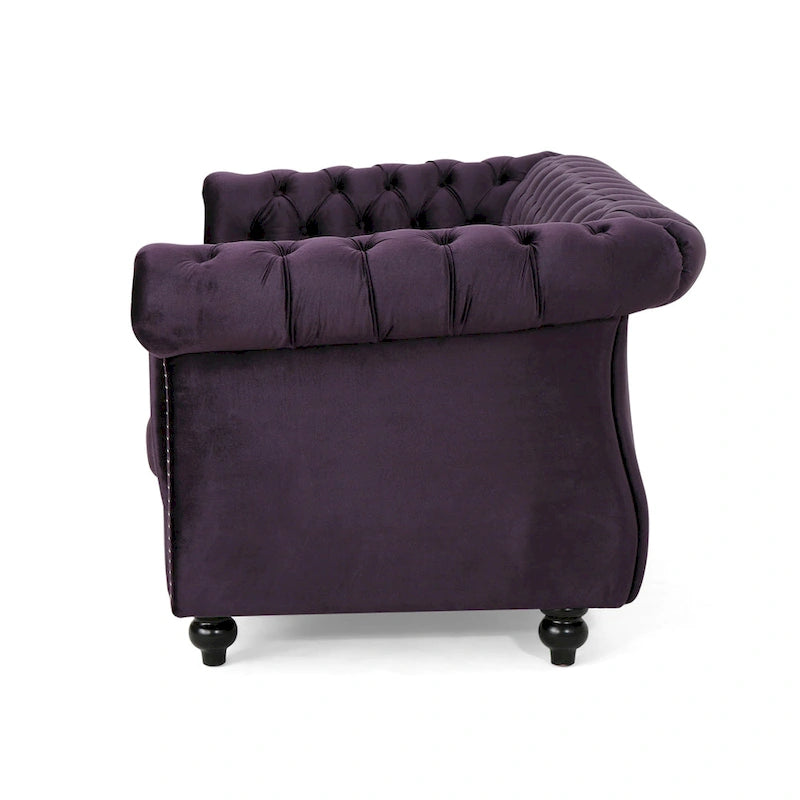 Causeuse capitonnée Chesterfield – Mûre / Bleu marine / Émeraude / Beige / Gris foncé – Tissu – 2 places