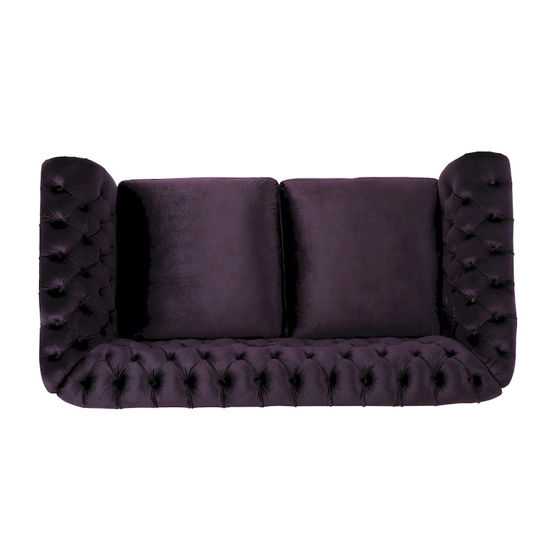 Causeuse capitonnée Chesterfield – Mûre / Bleu marine / Émeraude / Beige / Gris foncé – Tissu – 2 places