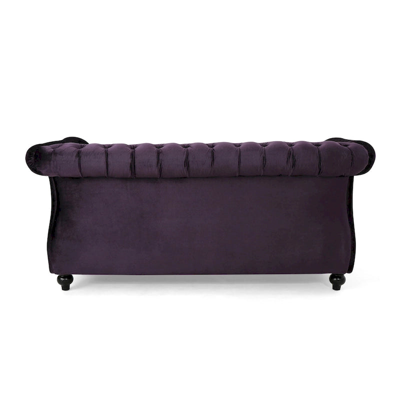 Causeuse capitonnée Chesterfield – Mûre / Bleu marine / Émeraude / Beige / Gris foncé – Tissu – 2 places