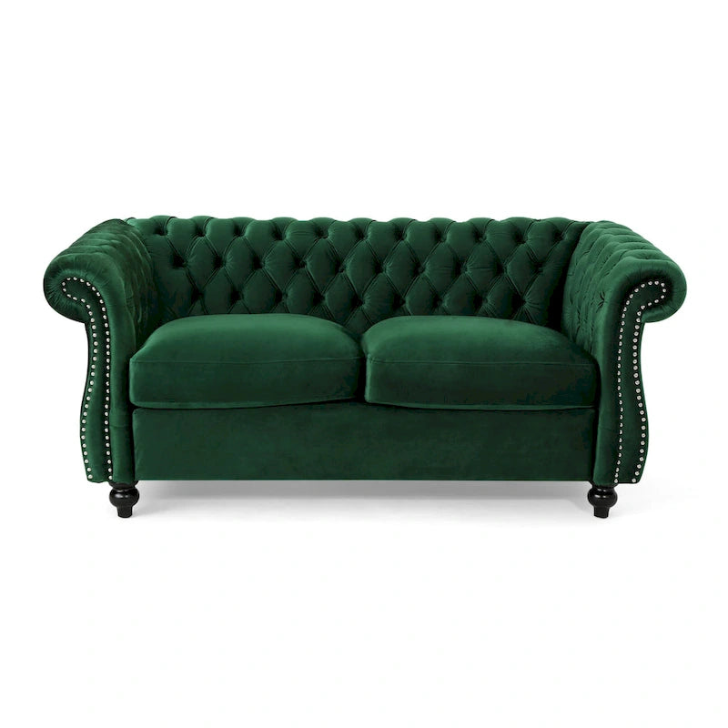 Causeuse capitonnée Chesterfield – Mûre / Bleu marine / Émeraude / Beige / Gris foncé – Tissu – 2 places