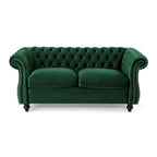 Causeuse capitonnée Chesterfield – Mûre / Bleu marine / Émeraude / Beige / Gris foncé – Tissu – 2 places