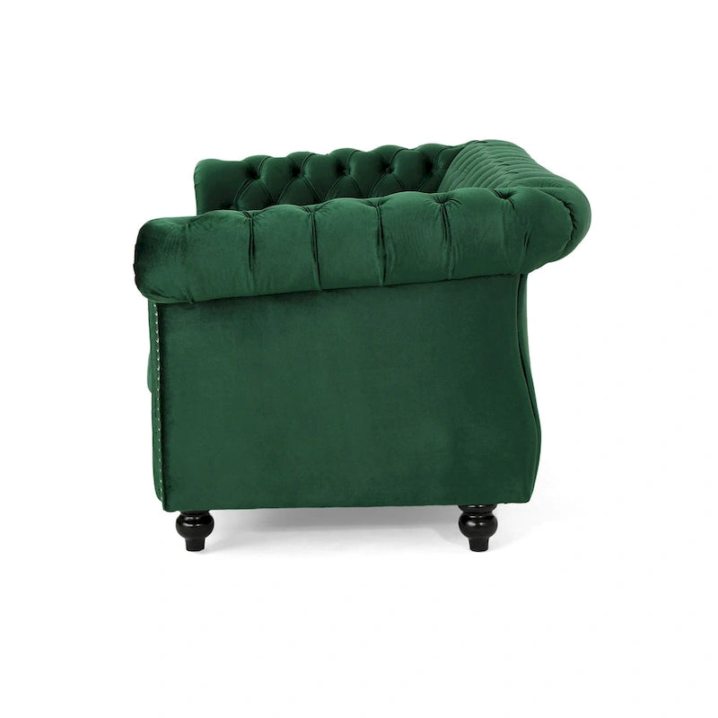 Causeuse capitonnée Chesterfield – Mûre / Bleu marine / Émeraude / Beige / Gris foncé – Tissu – 2 places