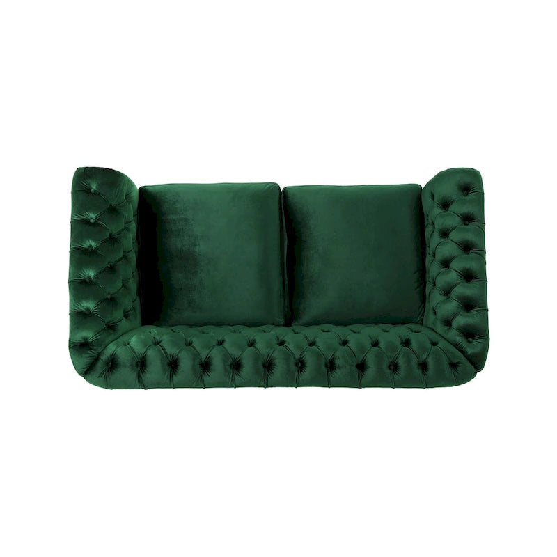 Causeuse capitonnée Chesterfield – Mûre / Bleu marine / Émeraude / Beige / Gris foncé – Tissu – 2 places