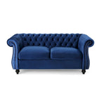 Causeuse capitonnée Chesterfield – Mûre / Bleu marine / Émeraude / Beige / Gris foncé – Tissu – 2 places