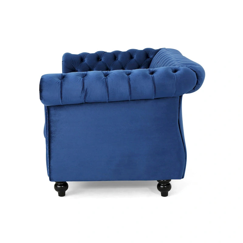 Causeuse capitonnée Chesterfield – Mûre / Bleu marine / Émeraude / Beige / Gris foncé – Tissu – 2 places