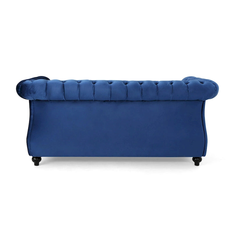 Causeuse capitonnée Chesterfield – Mûre / Bleu marine / Émeraude / Beige / Gris foncé – Tissu – 2 places