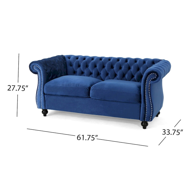 Causeuse capitonnée Chesterfield – Mûre / Bleu marine / Émeraude / Beige / Gris foncé – Tissu – 2 places