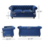Causeuse capitonnée Chesterfield – Mûre / Bleu marine / Émeraude / Beige / Gris foncé – Tissu – 2 places
