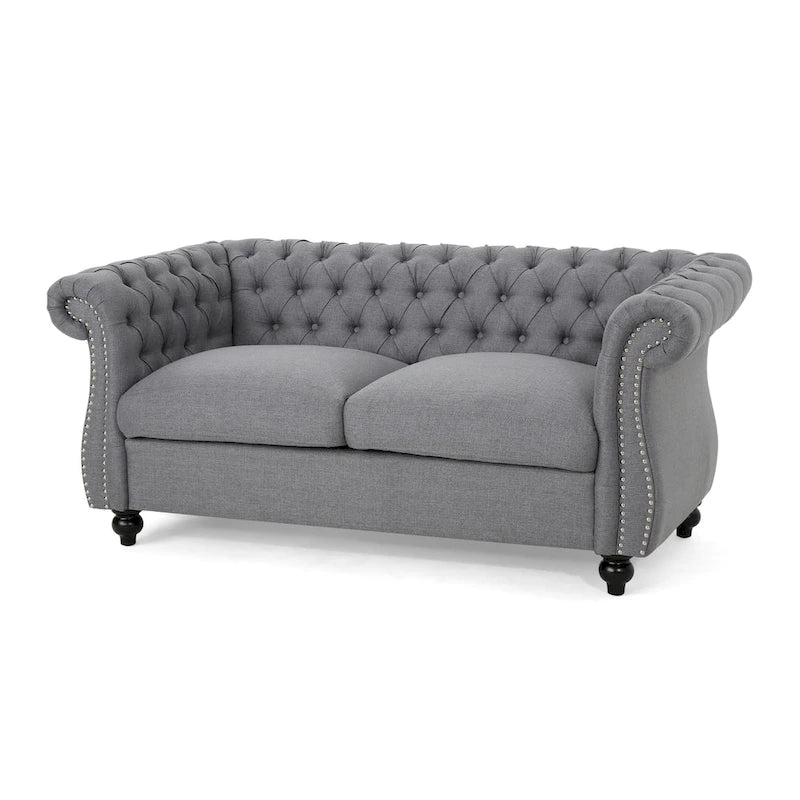 Causeuse capitonnée Chesterfield – Mûre / Bleu marine / Émeraude / Beige / Gris foncé – Tissu – 2 places
