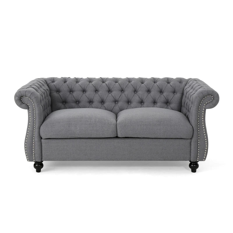 Causeuse capitonnée Chesterfield – Mûre / Bleu marine / Émeraude / Beige / Gris foncé – Tissu – 2 places