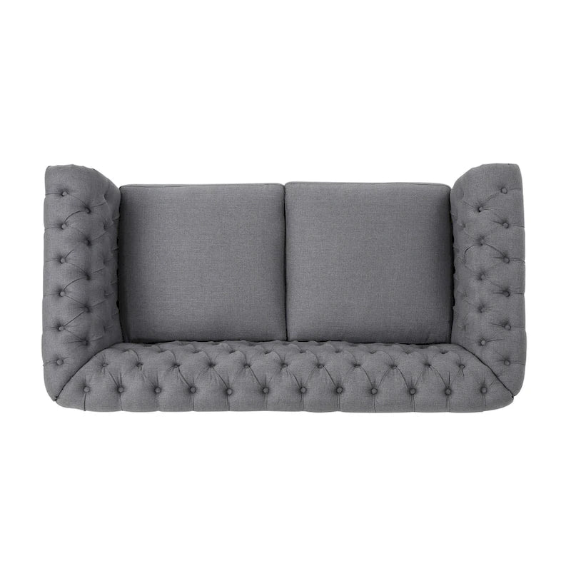 Causeuse capitonnée Chesterfield – Mûre / Bleu marine / Émeraude / Beige / Gris foncé – Tissu – 2 places