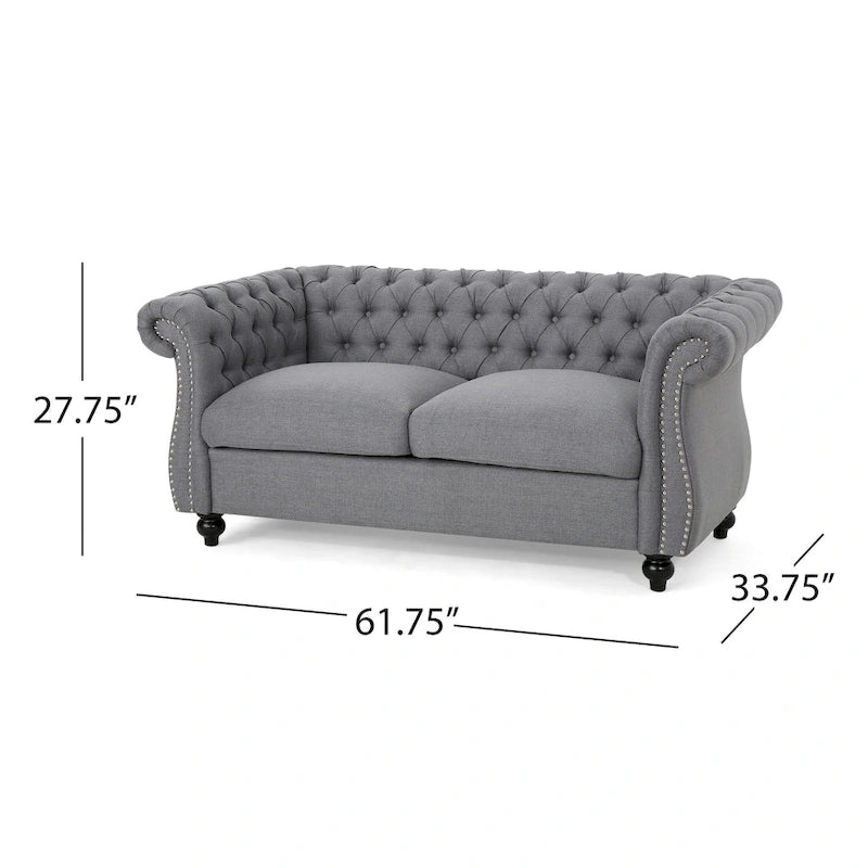 Causeuse capitonnée Chesterfield – Mûre / Bleu marine / Émeraude / Beige / Gris foncé – Tissu – 2 places