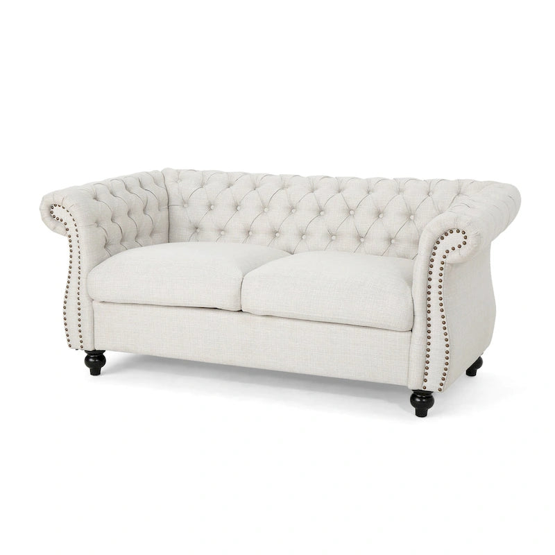 Causeuse capitonnée Chesterfield – Mûre / Bleu marine / Émeraude / Beige / Gris foncé – Tissu – 2 places