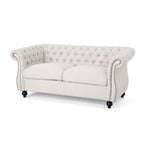 Causeuse capitonnée Chesterfield – Mûre / Bleu marine / Émeraude / Beige / Gris foncé – Tissu – 2 places