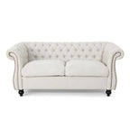 Causeuse capitonnée Chesterfield – Mûre / Bleu marine / Émeraude / Beige / Gris foncé – Tissu – 2 places