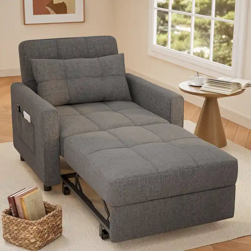 Canapé-lit convertible 3-en-1 gris foncé/gris clair, fauteuil inclinable, une place