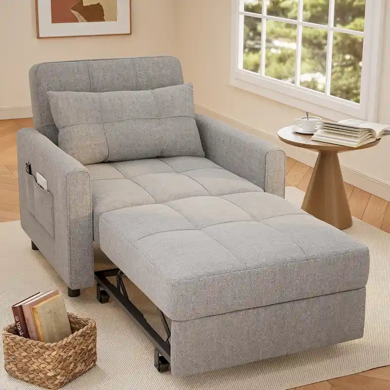 Canapé-lit convertible 3-en-1 gris foncé/gris clair, fauteuil inclinable, une place