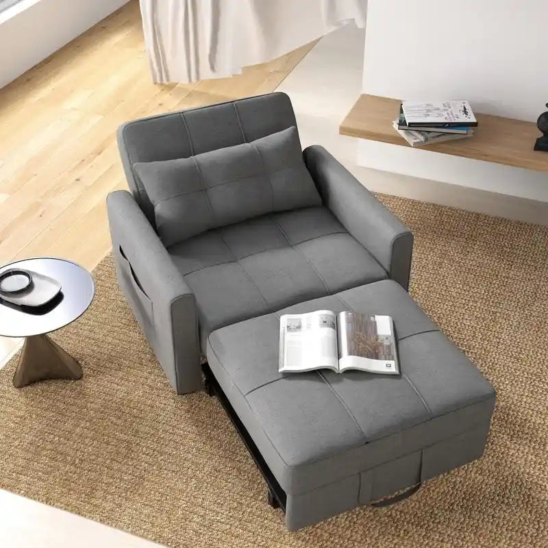 Canapé-lit convertible 3-en-1 gris foncé/gris clair, fauteuil inclinable, une place