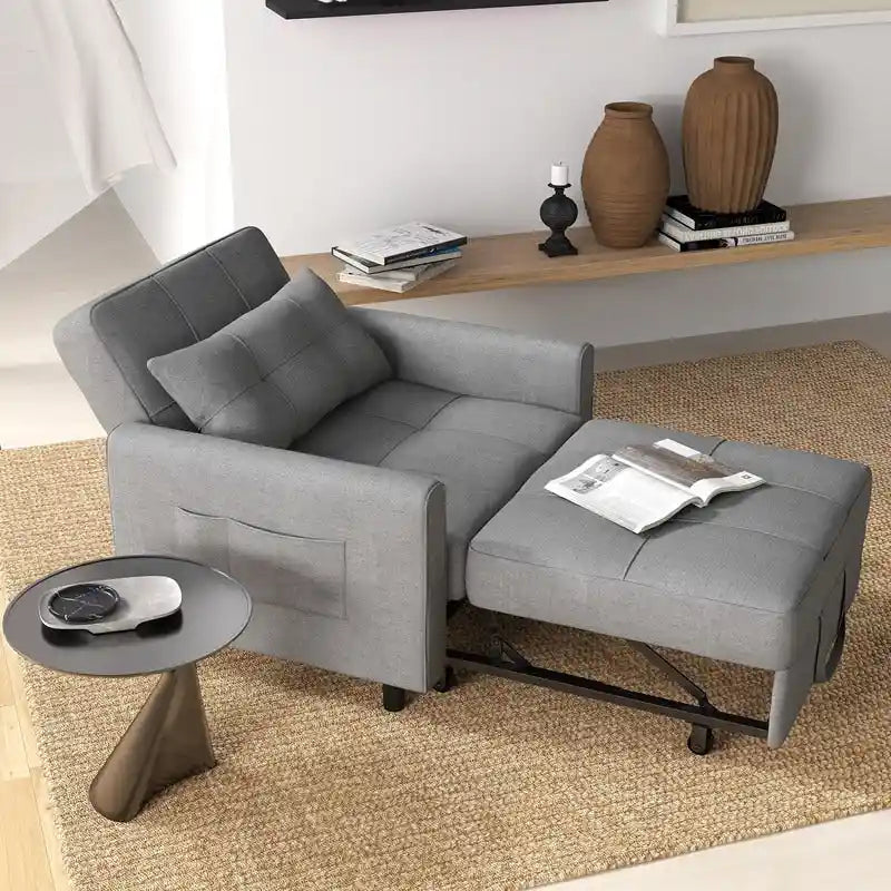 Canapé-lit convertible 3-en-1 gris foncé/gris clair, fauteuil inclinable, une place