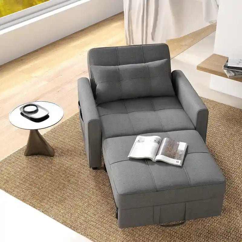 Canapé-lit convertible 3-en-1 gris foncé/gris clair, fauteuil inclinable, une place