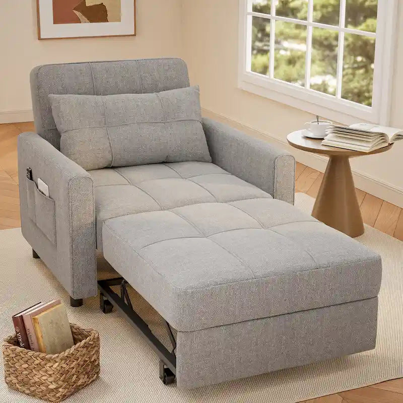 Canapé-lit convertible 3-en-1 gris foncé/gris clair, fauteuil inclinable, une place