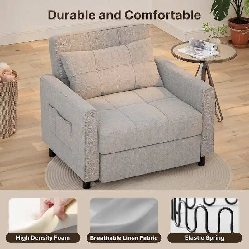 Canapé-lit convertible 3-en-1 gris foncé/gris clair, fauteuil inclinable, une place