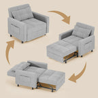 Canapé-lit convertible 3-en-1 gris foncé/gris clair, fauteuil inclinable, une place