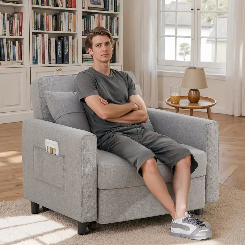 Canapé-lit convertible 3-en-1 gris foncé/gris clair, fauteuil inclinable, une place