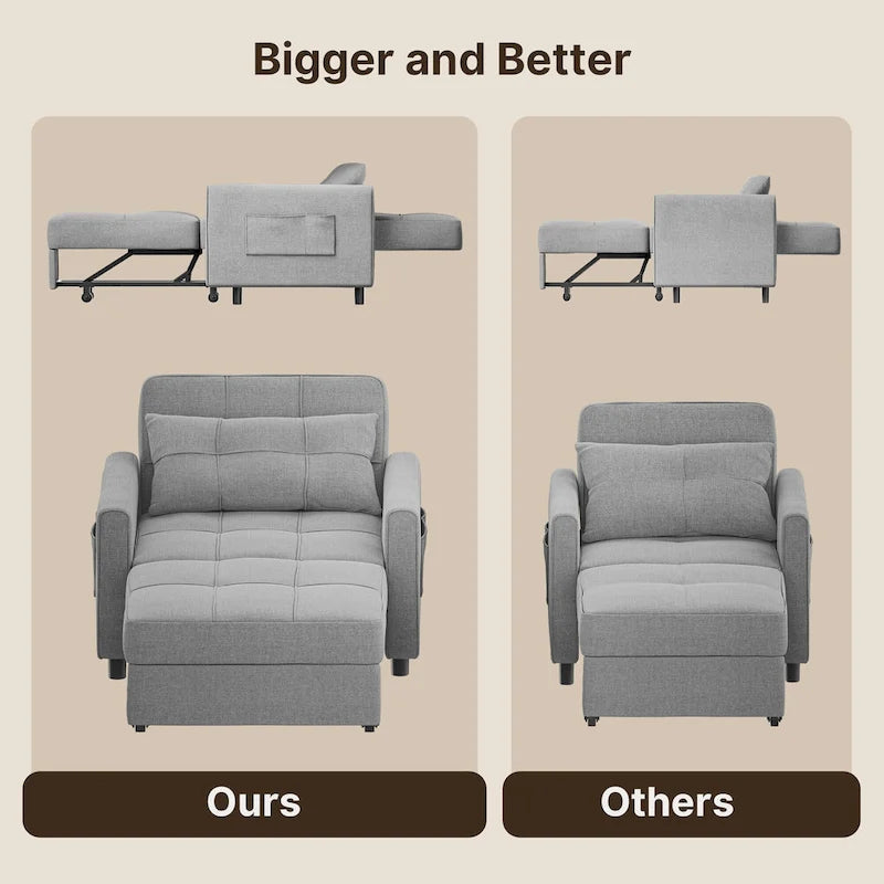 Canapé-lit convertible 3-en-1 gris foncé/gris clair, fauteuil inclinable, une place