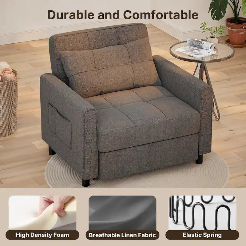 Canapé-lit convertible 3-en-1 gris foncé/gris clair, fauteuil inclinable, une place