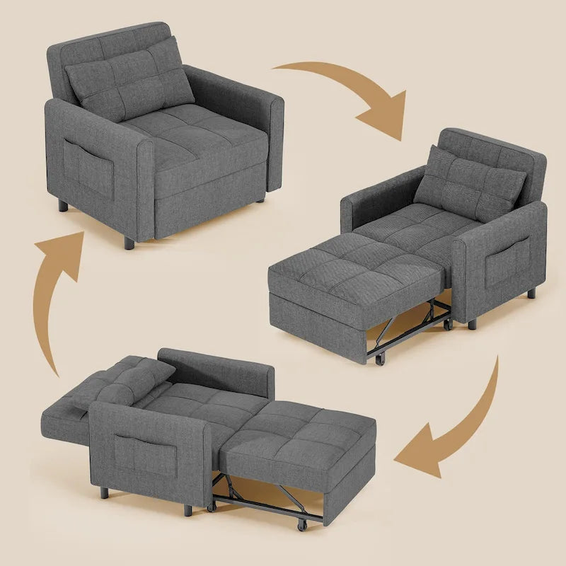 Canapé-lit convertible 3-en-1 gris foncé/gris clair, fauteuil inclinable, une place