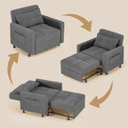 Canapé-lit convertible 3-en-1 gris foncé/gris clair, fauteuil inclinable, une place