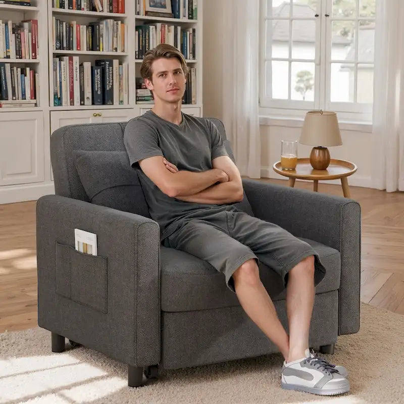 Canapé-lit convertible 3-en-1 gris foncé/gris clair, fauteuil inclinable, une place
