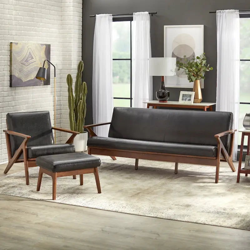 Canapé 3 places camel et noir de style scandinave