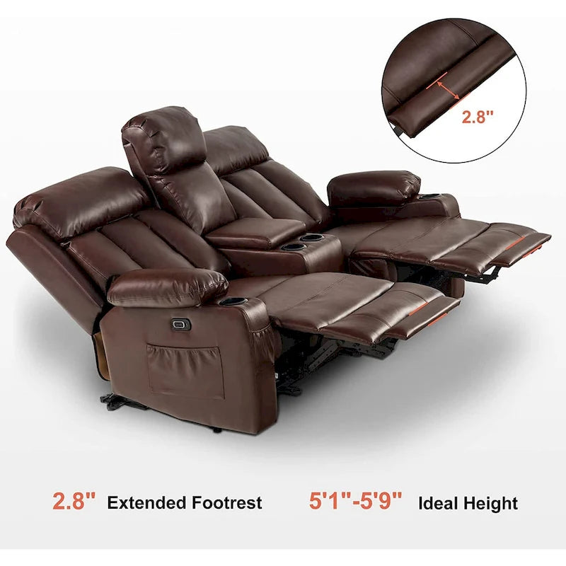 Canapé inclinable électrique en similicuir marron foncé / noir / blanc crème, 2-3 places