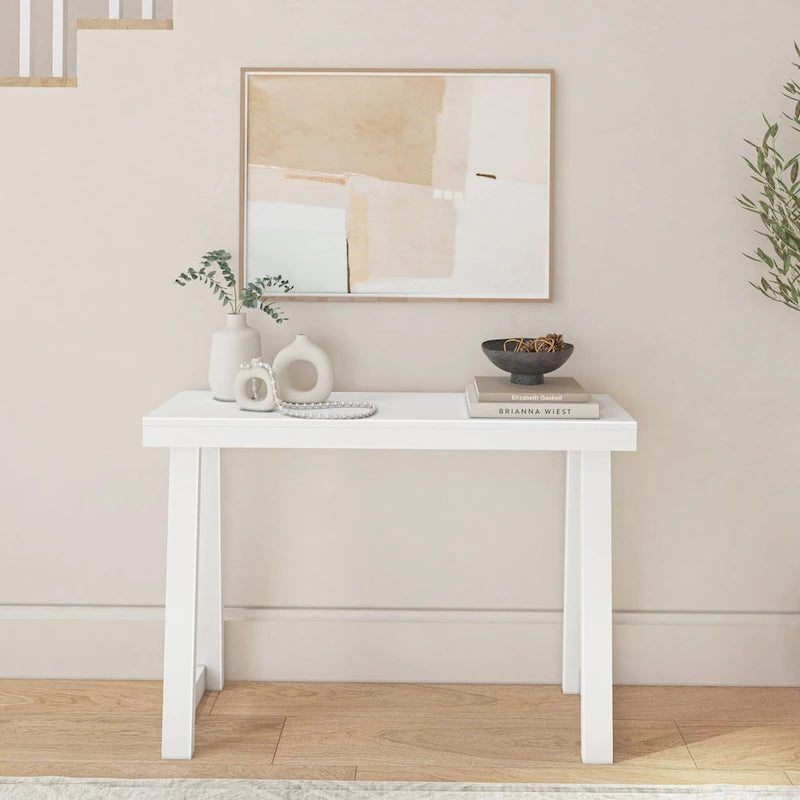 Table console style classique Blanc / Noyer US – 46 po
