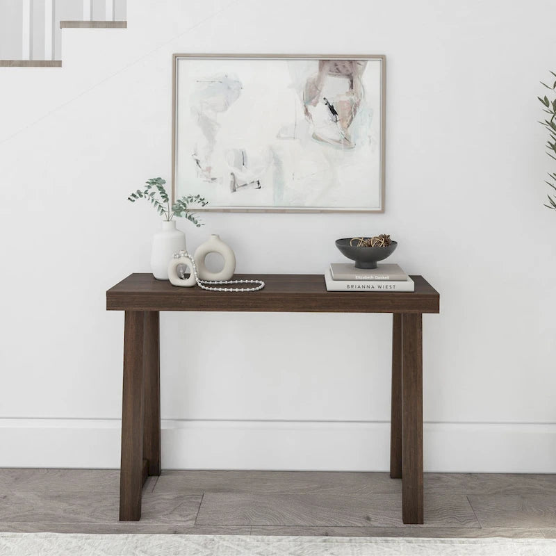 Table console style classique Blanc / Noyer US – 46 po