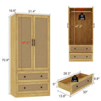 Armoire en bois brun à 2 portes et 2 tiroirs avec tringle, 1 personne