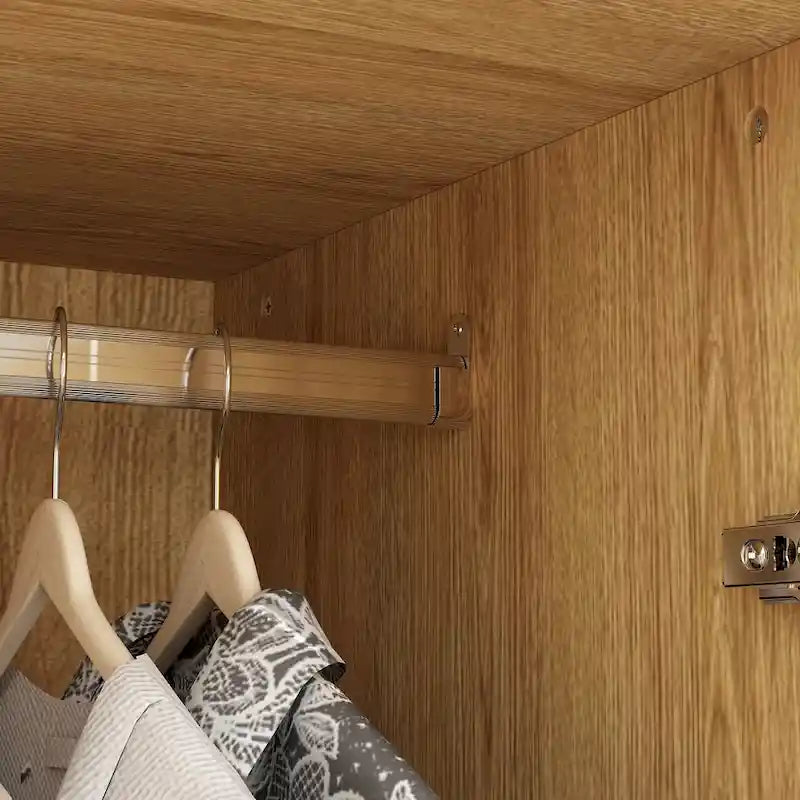 Armoire en bois brun à 2 portes et 2 tiroirs avec tringle, 1 personne