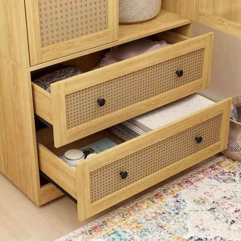 Armoire en bois brun à 2 portes et 2 tiroirs avec tringle, 1 personne