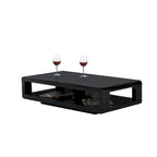 Table basse noire brillante en bois avec étagère de rangement