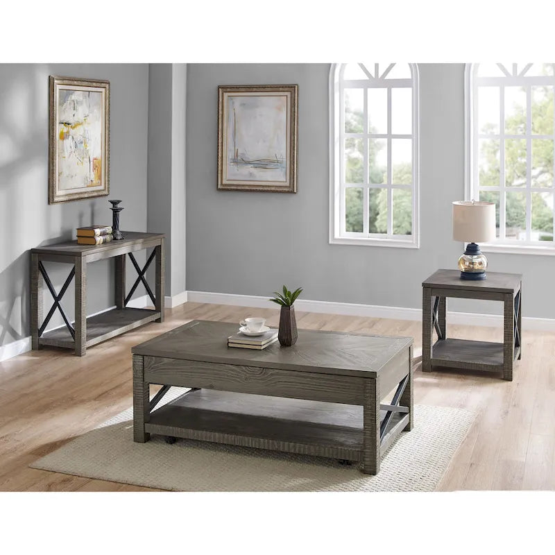 Table basse relevable Steve Silver Dawson en bois flotté vieilli