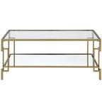 Table basse géométrique à plateau en verre couleur champagne, 1 étagère miroir