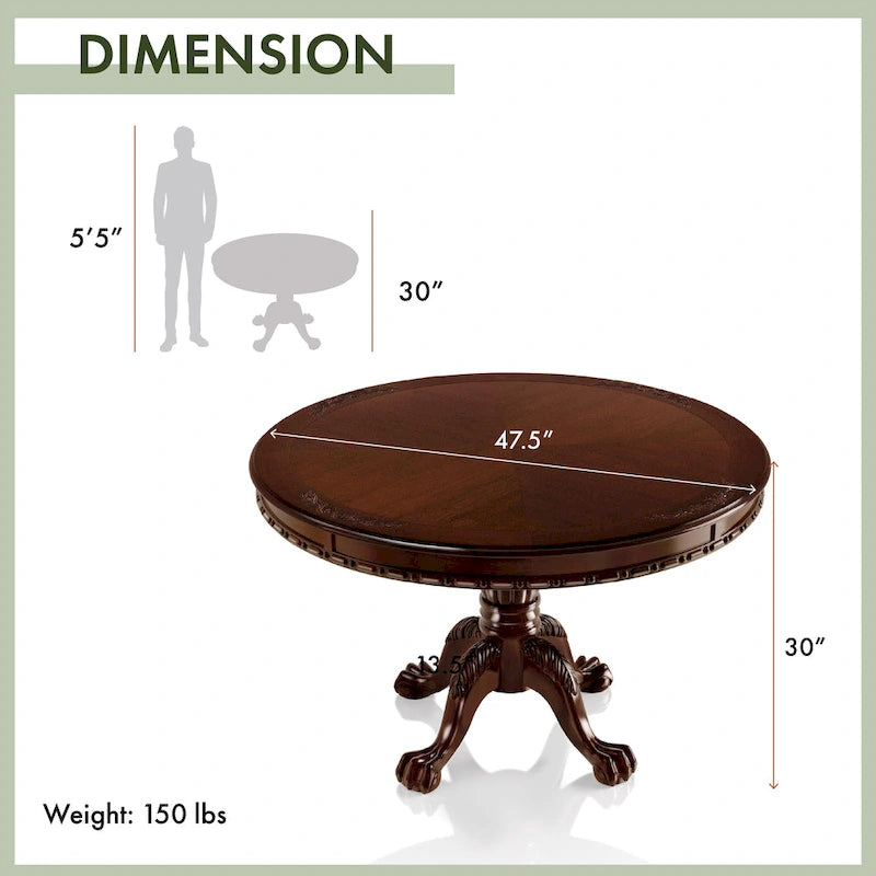 Table à manger ronde en cerisier marron, pied central, 4 places